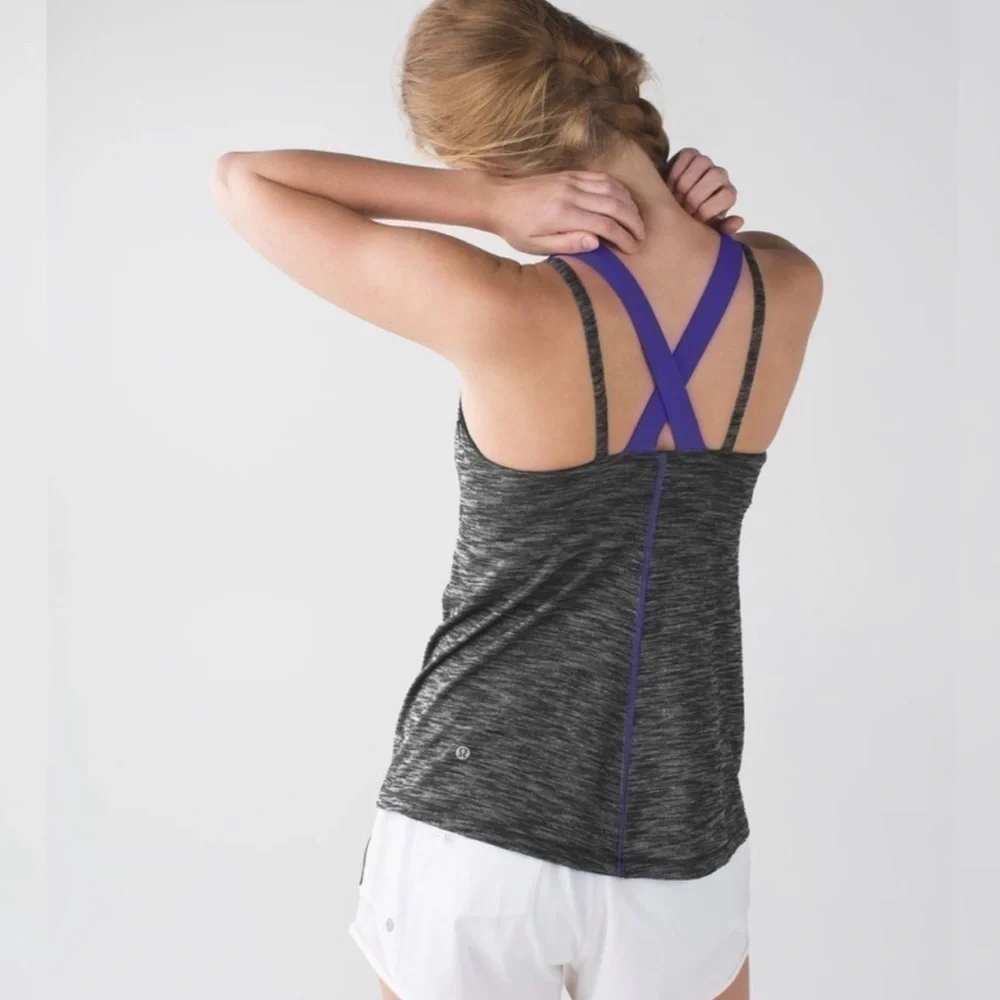 Lululemon Run For Gold Tank Top Strappy Back Gray